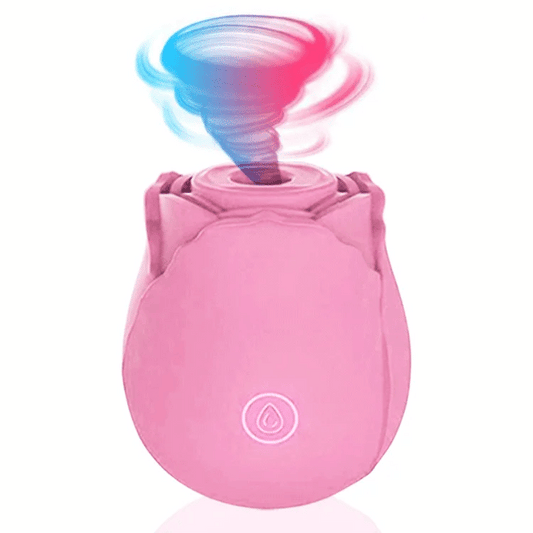 Pink Rose Toy Inya clitoral sucker vibrator displayed on a white background, featuring delicate cherry blossom color