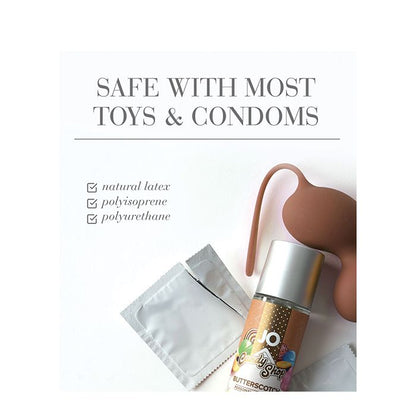 JO H2O Butterscotch lubricant safe with natural latex, polyisoprene, and polyurethane condoms and most intimate toys