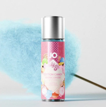 JO H2O Cotton Candy Candy Shop Flavored Lubricant bottle with blue cotton candy on white background