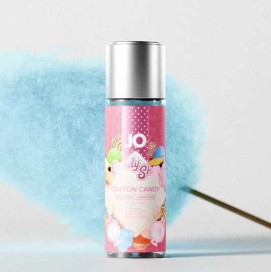 JO H2O Cotton Candy Candy Shop Flavored Lubricant bottle with blue cotton candy on white background