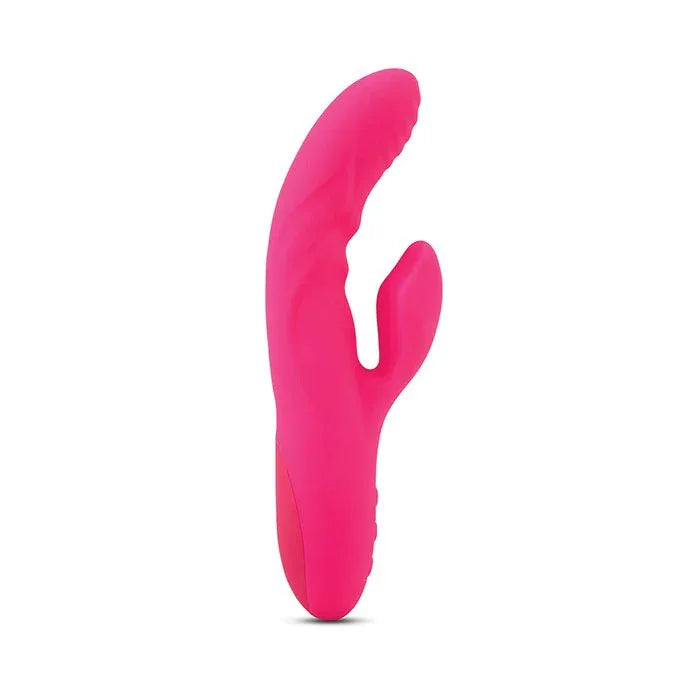 Nubii Kiah Rabbit vibrator with dual stimulator, powerful Nubii motors, XLR8 Turbo Boost, and ribbed G-spot shaft in pink silicone by NuSensuelle.