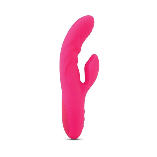Nubii Kiah Rabbit vibrator with dual stimulator, powerful Nubii motors, XLR8 Turbo Boost, and ribbed G-spot shaft in pink silicone by NuSensuelle.