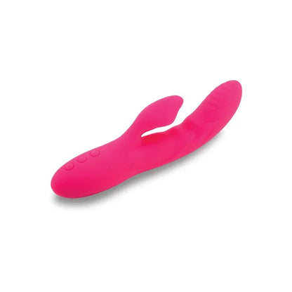 Curved Nubii Kiah Rabbit dual stimulator featuring gentle warming, 17 vibration modes, clitoral tease ears, waterproof body-safe design by NuSensuelle.