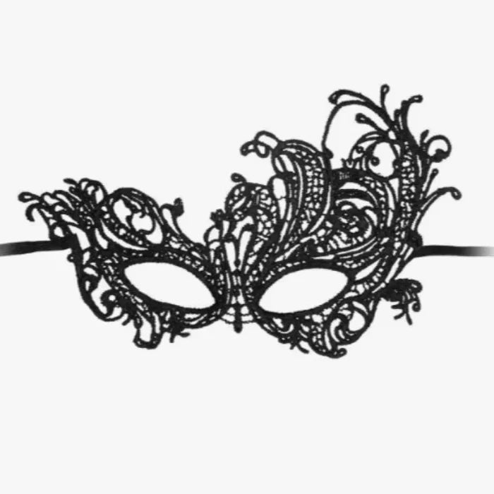 Black lace Royal masquerade mask with Venetian design and ribbon ties