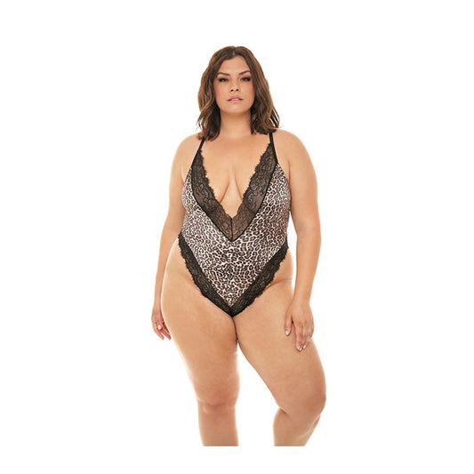 Leopard Satin Teddy w/Plunging Neckline - The Flirtation Station