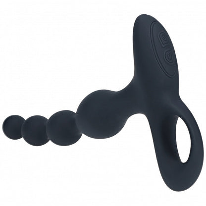 Levelz vibrating anal beads in black showing graduated design and built-in control buttons