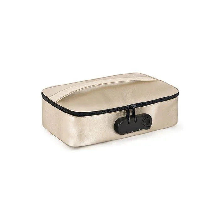 Luxury gold discreet adult toy storage box with combination lock closed