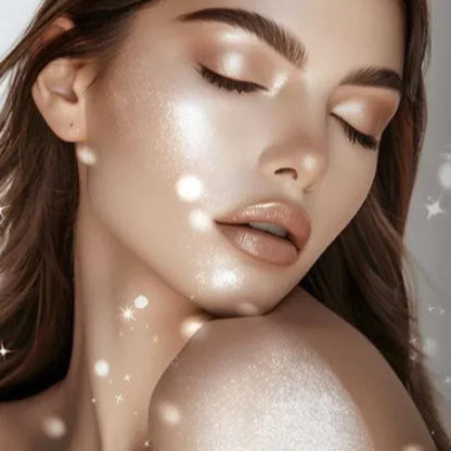 Close-up of silver diamond dust shimmer powder showing fine, sparkling texture on a woman
