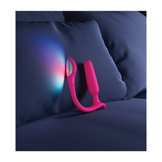 Lovense Lush 3 anal vibrator showing LED light and curved design
