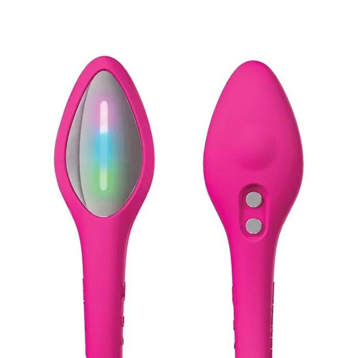 Small, curved Lovense Lush Mini Bluetooth egg vibrator; ergonomic design for targeted G-spot stimulation; features magnetic charging port and discreet app control.