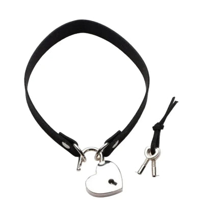 Lock-It Heart Choker with opened heart padlock and set of keys beside it on white background.