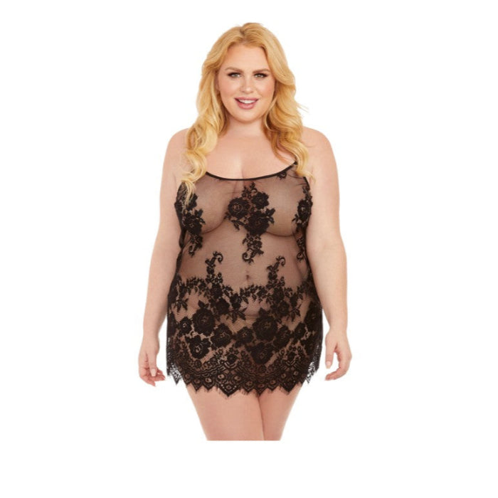 black floral lace chemise front