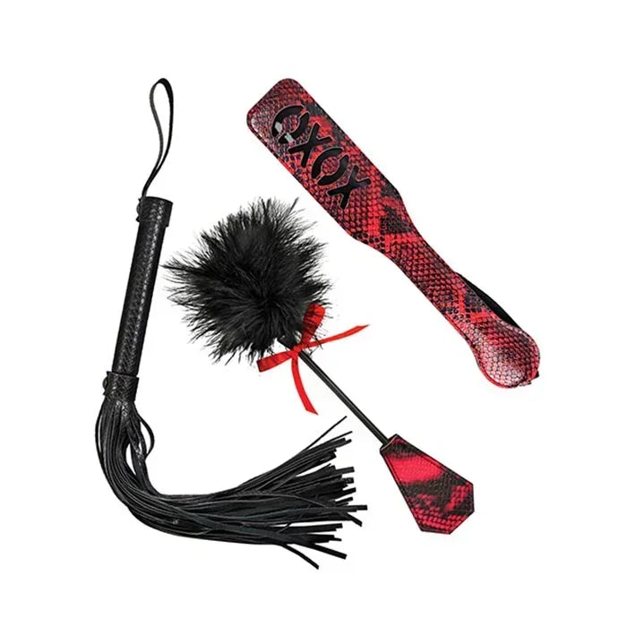 Naughty Kit – Vegan Leather Paddle, Faux Fur Tickler & Whip Couples Sensation Play Set