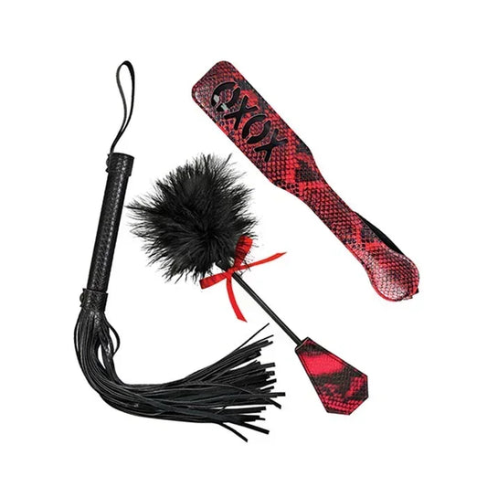 Naughty Kit – Vegan Leather Paddle, Faux Fur Tickler & Whip Couples Sensation Play Set