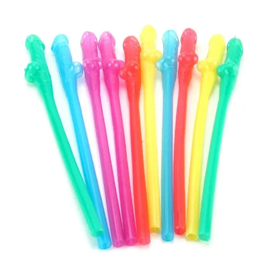 Colorful party pecker straws in assorted neon colors - bachelorette party novelty drinking straws 10 pack