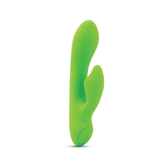 Nu Sensuelle Nubii Jolie Mini Rabbit vibrator in lime green with warming feature for G-spot and clitoral stimulation