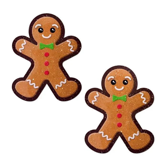 Gingerbread man nipple pasties by Pastease in glitter velvet