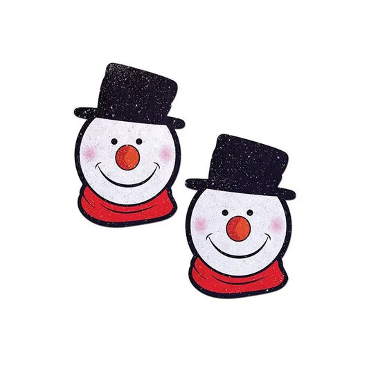 White snowman nipple pasties with black hat and orange carrot nose details