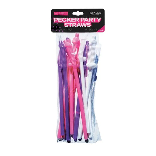 Bachelorette party pecker straws 10 pack in pink purple and white colors