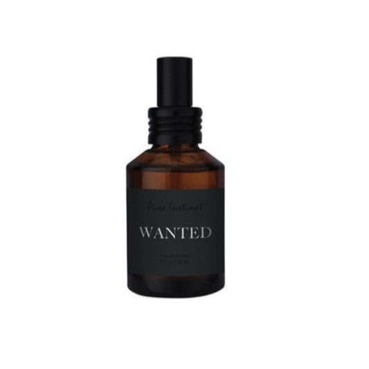 Pure Instinct Wanted Pheromone Cologne bottle showcasing Mediterranean-inspired packaging design