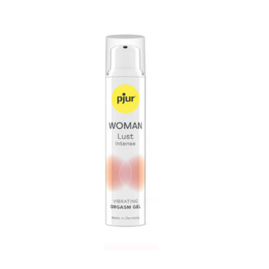 Tube of pjur Woman Lust Intense Vibrating Orgasm Gel by The Flirtation Station, highlighting intense clitoral stimulation and buzzing sensation