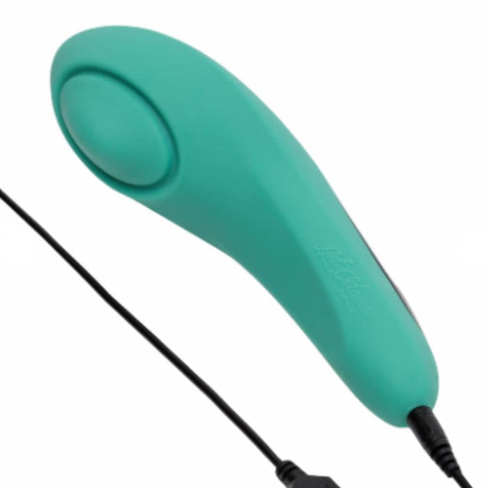 USB rechargeable Pulse Queen toy that is travel-friendly in bold turquoise