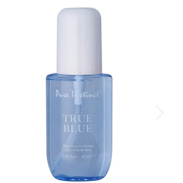 Pure Instinct Pheromone Infused Hair & Body Mist in True Blue scent bottle