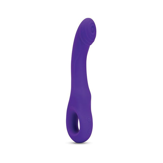 Rhapsody Tapping Vibe in sleek body-safe silicone with curved head and ridged design, designed for G-spot and clitoral pleasure, waterproof and USB rechargeable