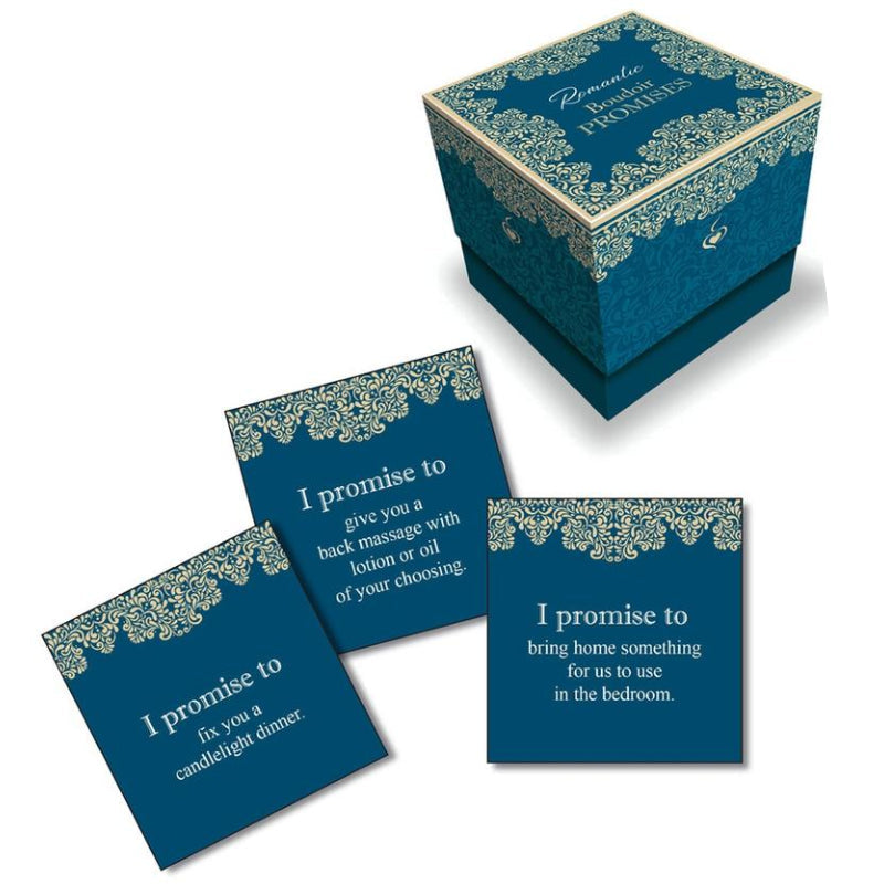 Little Genie Romantic Boudoir Promises romantic card game with elegant gift box and sample promise cards for couples