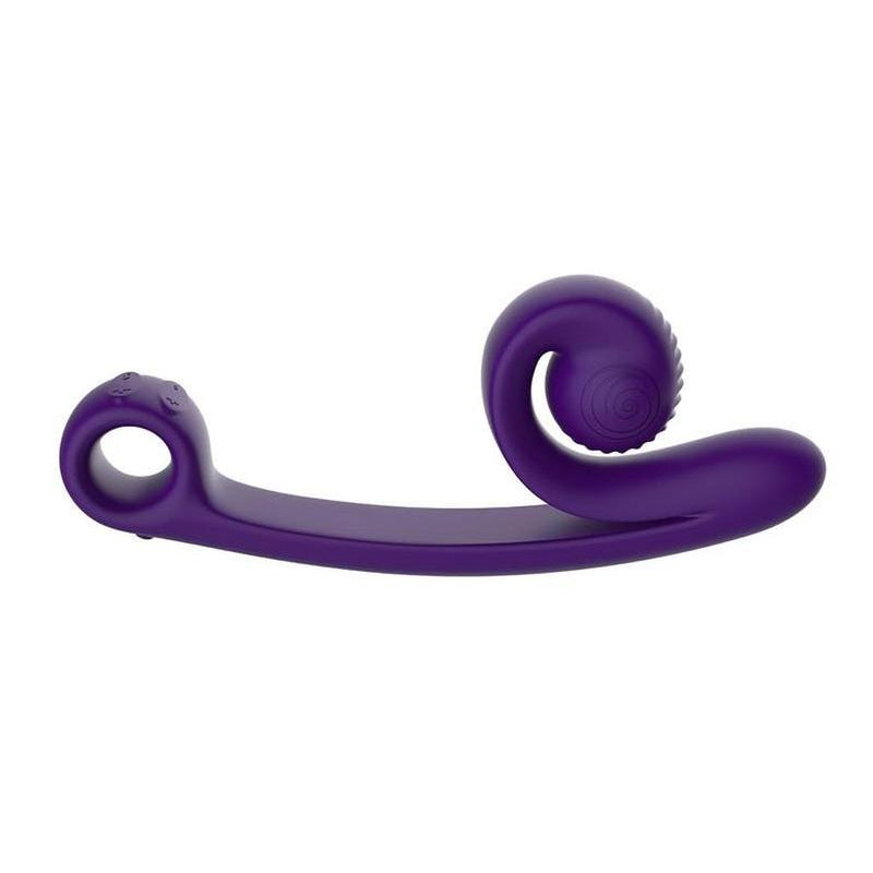 SVibe Snail Curve purple dual stimulator angled view showing curved flexible design