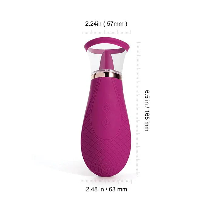 Compact 6.5-inch Scioness sucking and licking clitoral stimulator with 2.24-inch suction  cup. 