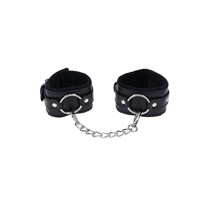 Sportsheets Shadow Handcuffs connected by metal chain with padded vegan leather wrist restraints