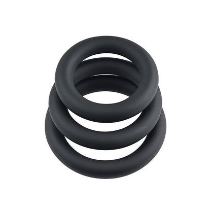 Close-up of 3 Ring Circus penis rings displaying stretchy silicone texture and graduated sizing for customizable erection enhancement