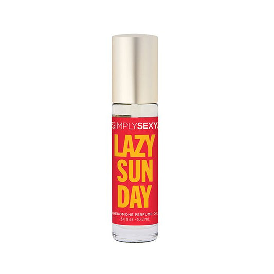 Simply Sexy Lazy Sunday Roll-On Pheromone Perfume bottle with protective cap, sleek design, and elegant label.