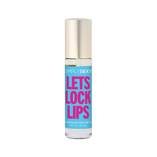 Let’s Lock Lips Pheromone Perfume roll-on bottle with sleek protective cap, elegant label, and compact design.