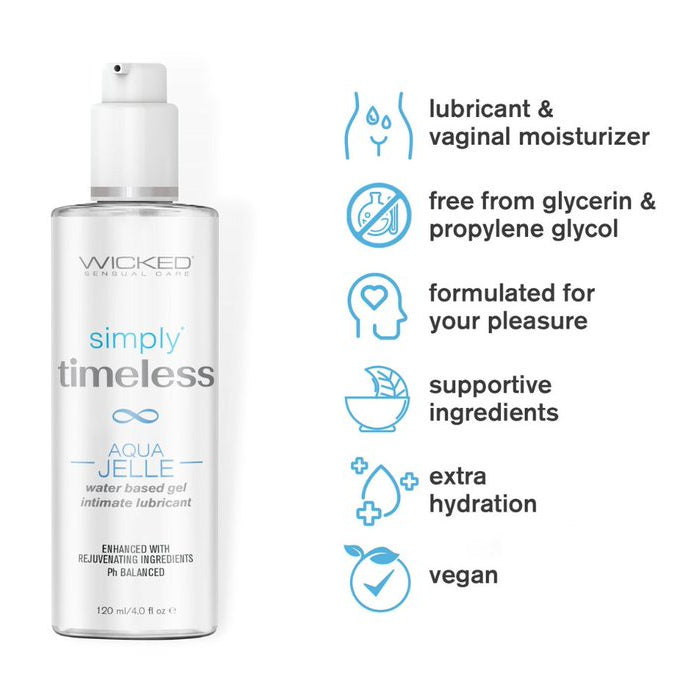 simply Timeless Aqua Jelle features - vegan, paraben-free, extra staying power for menopause relief