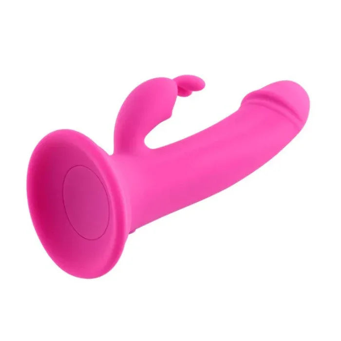 Somebunny to Love rabbit vibrator suction cup side view showing strong base for hands-free mounting and textured shaft.