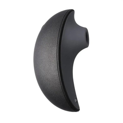 Close-up of Svakom Pulse Galaxie clitoral stimulator in black, highlighting curved body and soft silicone suction opening for targeted clitoral pleasure.