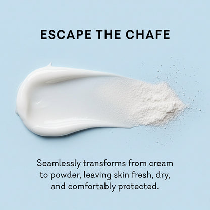 Coochy Sweat Defense escape the chafe - cream-to-powder formula transforms seamlessly leaving skin fresh dry and comfortably protected from friction