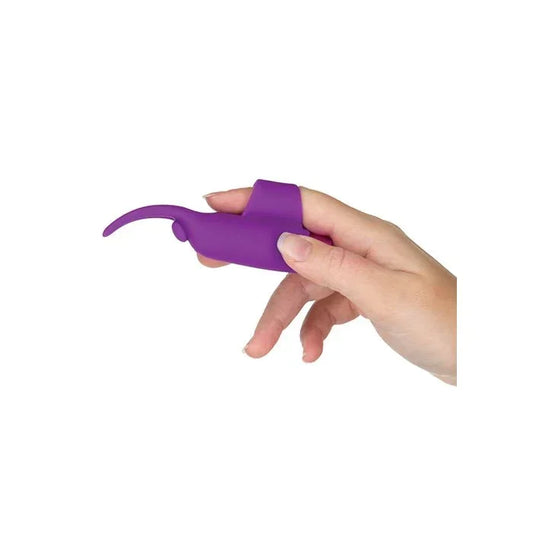 Purple tongue-shaped finger vibrator with removable bullet by BMS