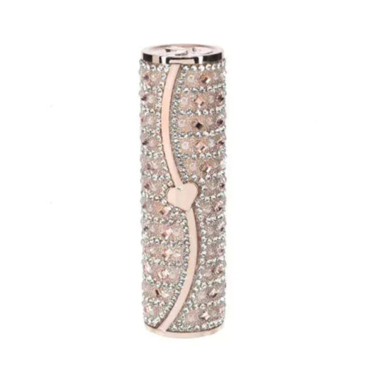 Tiffany rose gold lipstick vibrator in stunning pink storage case with 4 silicone heads by Shots