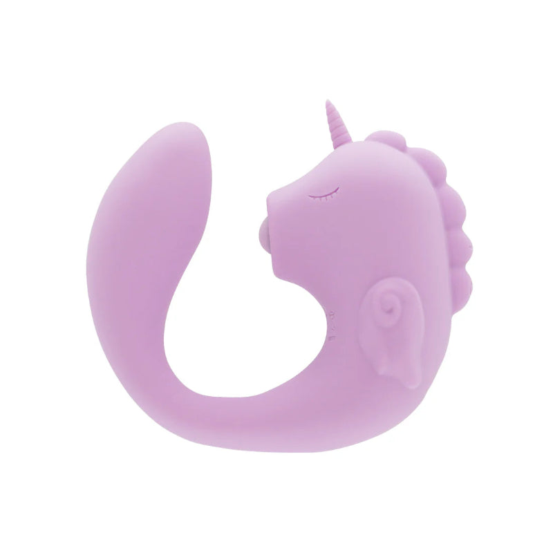 Unihorn C-Horse Marina Lilac clitoral and G-spot vibrator - full side view showing seahorse design in lilac silicone