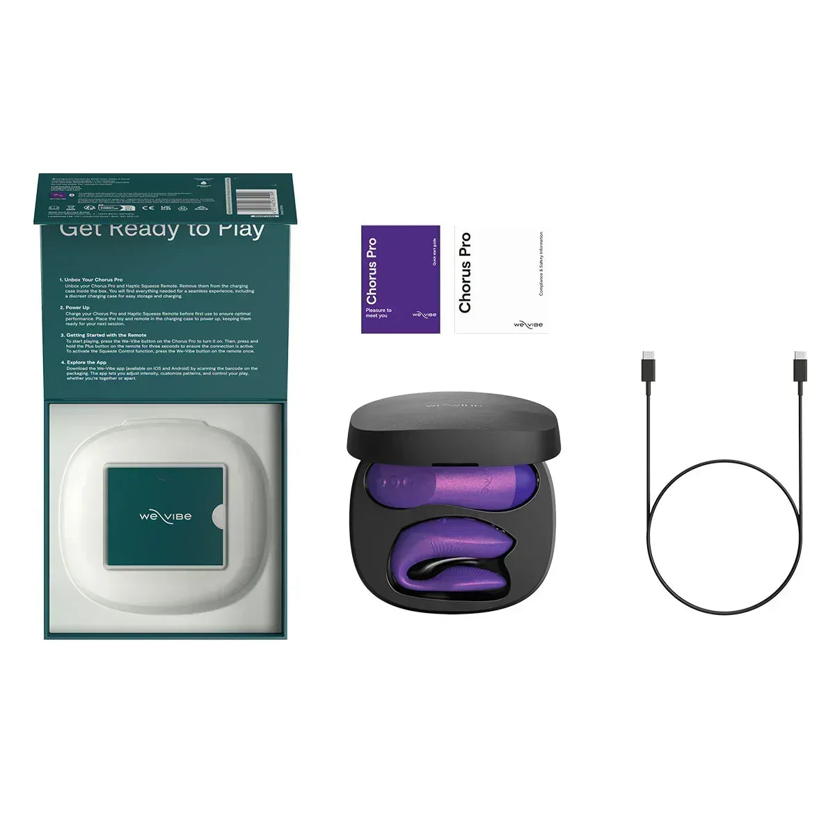 We-Vibe Chorus Pro complete package contents including charging case and accessories
