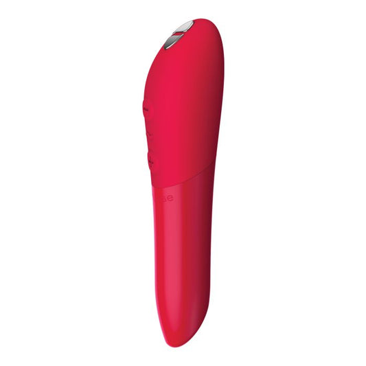 We-Vibe Tango X bullet vibrator in bold cherry red, with lipstick shape and ergonomic silicone grip.