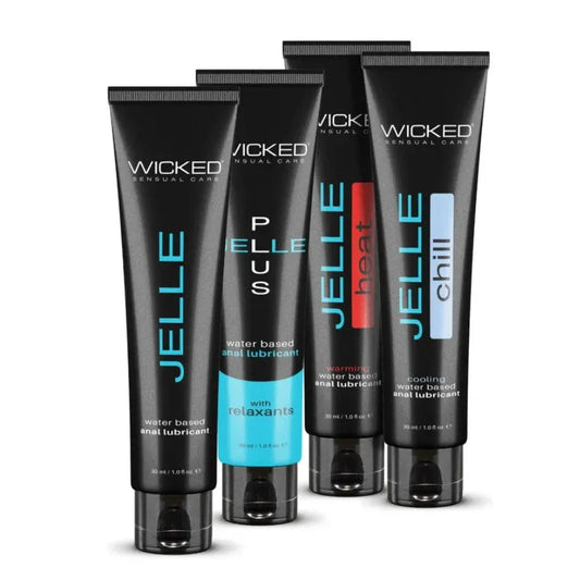 Anal Adventure Kit featuring Jelle, Jelle Heat, Jelle Chill, and Jelle PLUS lubricants by Wicked Sensual Care