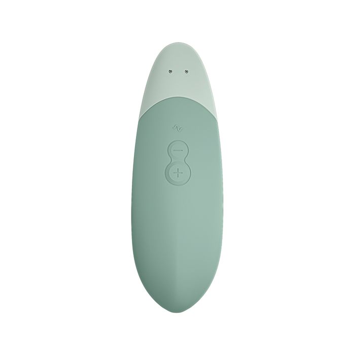 Close up of the Womanizer VIBE control buttons and magnetic USB charging port