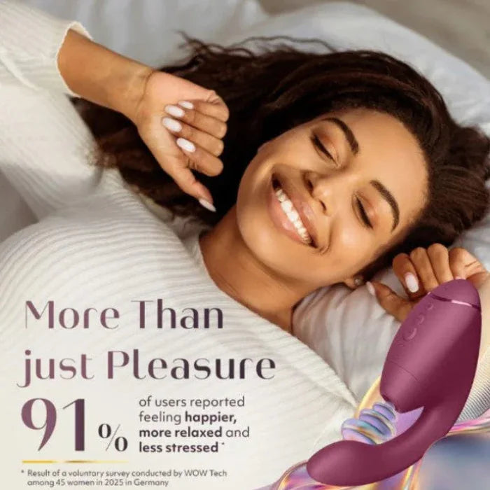 Happy woman enjoying Womanizer Next Duo solo play session