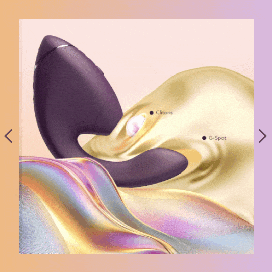 Womanizer Next Duo usage guide showing clitoral and G-spot stimulation positioning