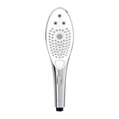 Close-up of Womanizer Wave shower head nozzle showing dual spray and suction modes