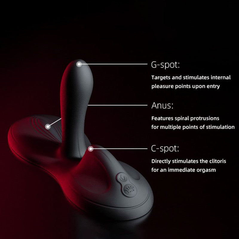 ZALO Flora Smart Vibrating Pad showing triple stimulation zones for G-spot, clitoral, and external pleasure with labeled feature diagram